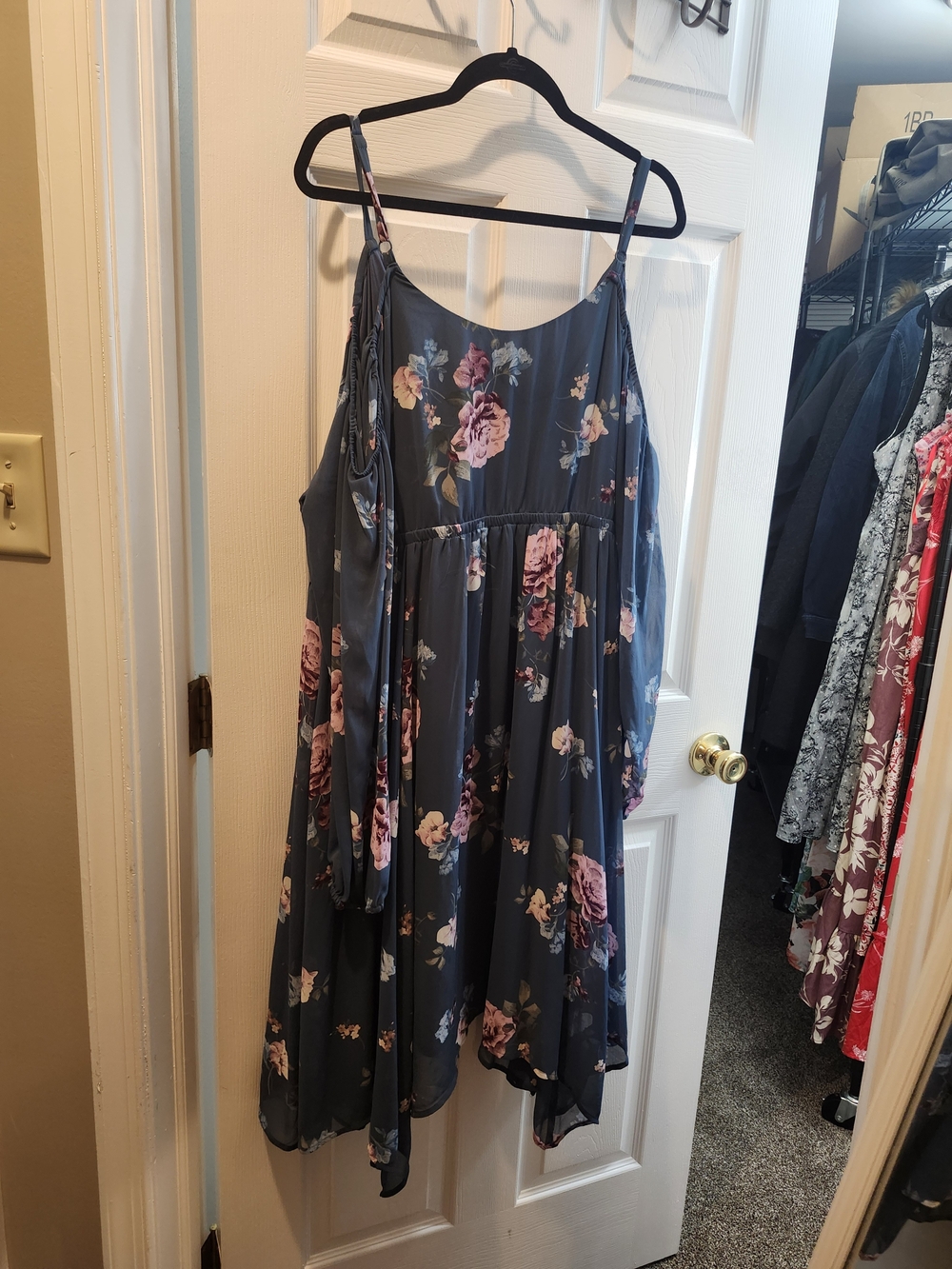 Torrid Slate Blue Floral Wrap-Style Dress, Torrid 3 = 3X - Picture 2 of 4